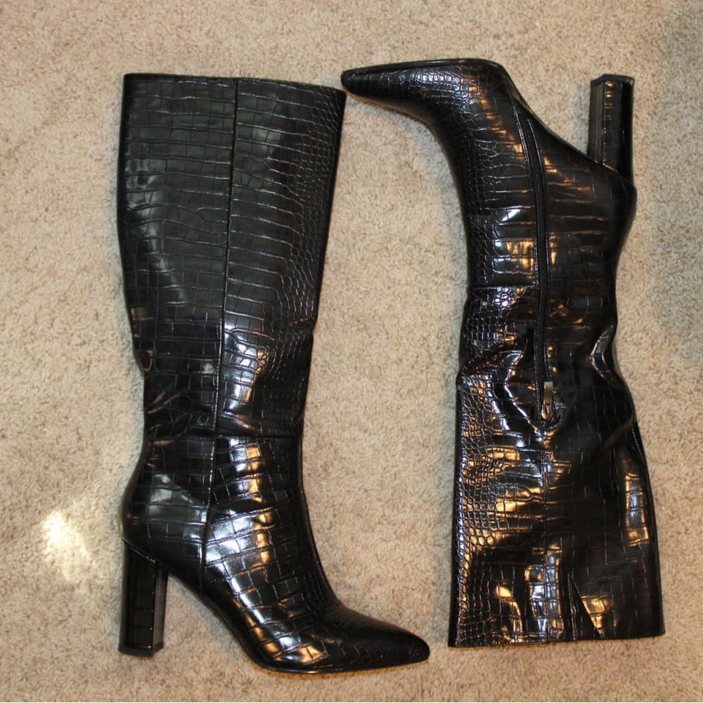Knee High Faux Crocodile Boots